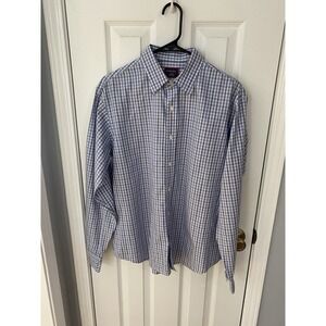 UNTUCKit Button Down Shirt Mens Large Blue White Plaid Cotton Long Sleeve L